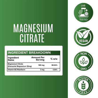 Magnesium Citrate Capsules 500 mg– Absorption & Digestive Support