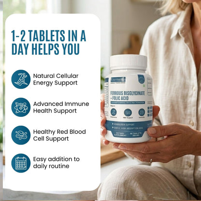 Ferrous bisglycinate + Folic acid Tablets - 300mg Supplement