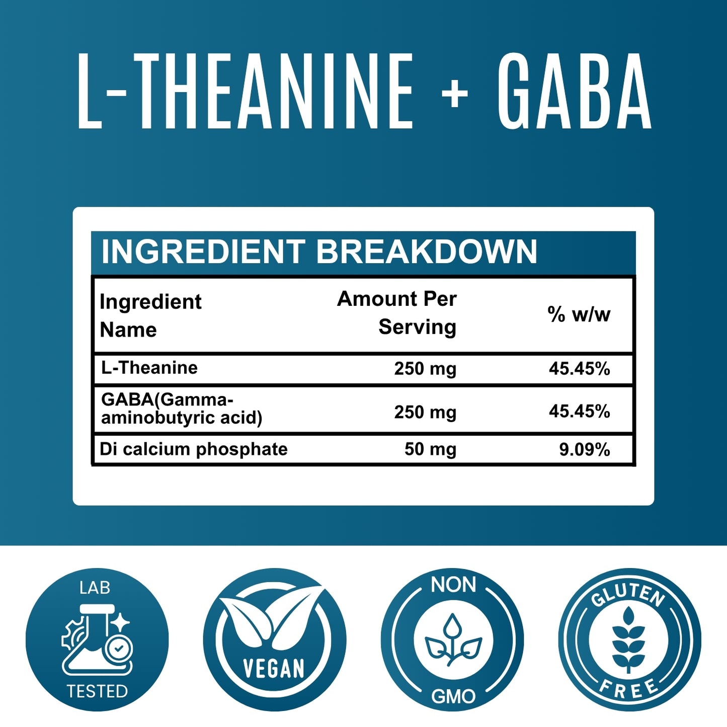 L-Theanine + GABA - 250 mg – Calm Mind & Stress Relief