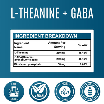 L-Theanine + GABA - 250 mg – Calm Mind & Stress Relief