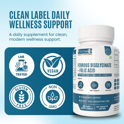 Ferrous bisglycinate + Folic acid Tablets - 300mg Supplement