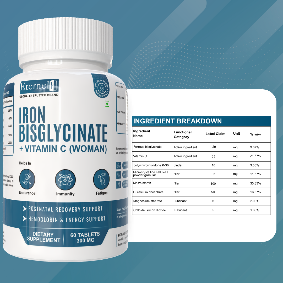 Iron Bisglycinate (Female) 300 mg – Women’s Iron Support