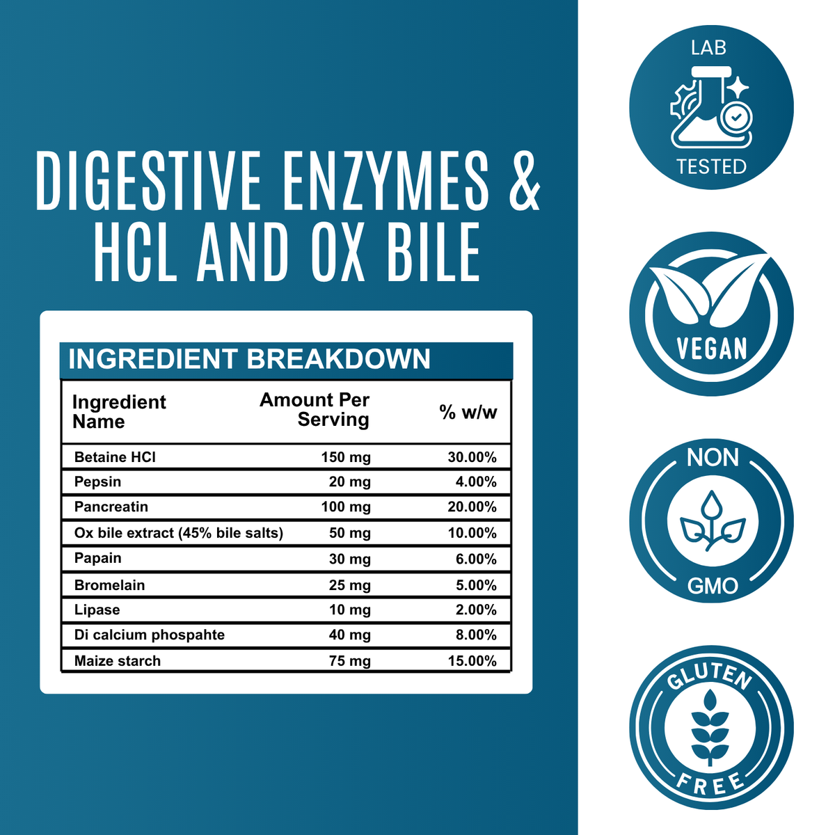 Digestive Enzymes with HCl & Ox Bile | Gut & Digestion Support