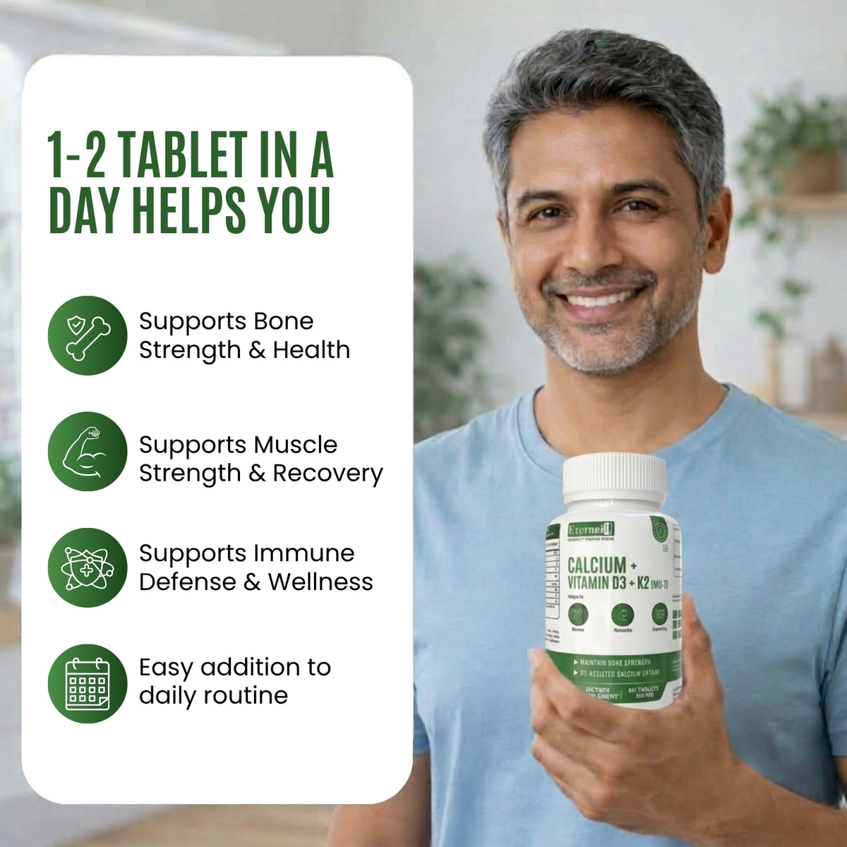 Calcium + Vitamin D3 K2 MK-7 Tablet – 500 mg