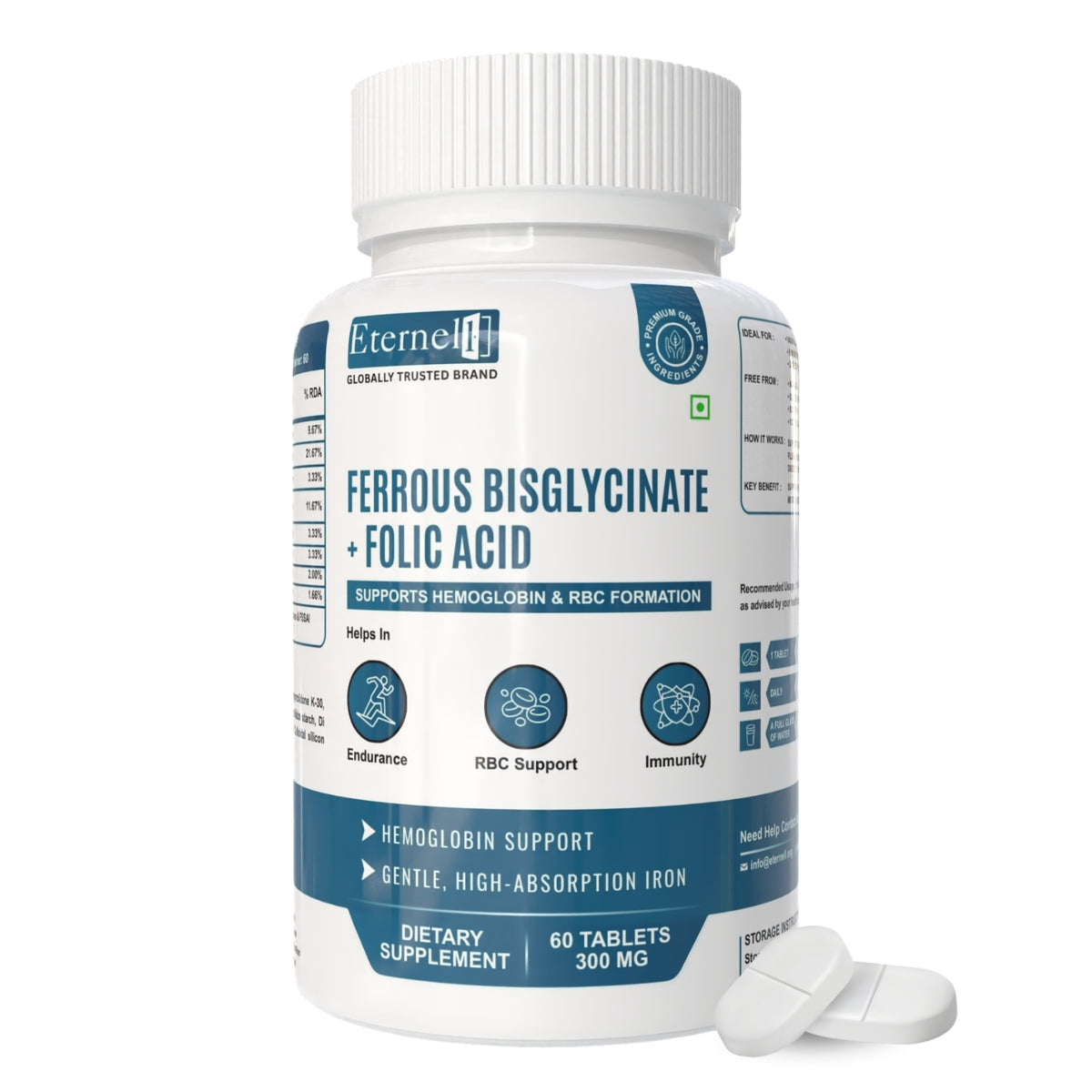 Ferrous bisglycinate + Folic acid Tablets - 300mg Supplement
